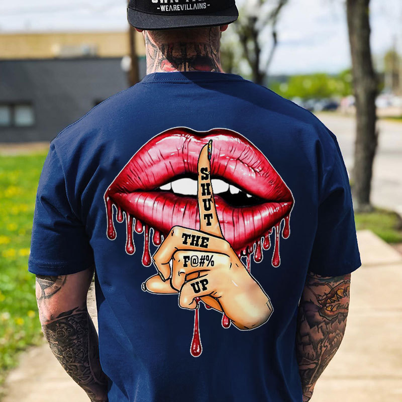 SHUT THE FUCK UP Red Lips Print Men's T-Shirt