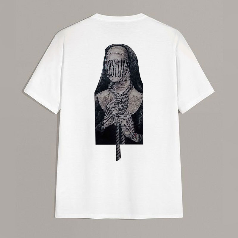 Nun with Letter on the Face Vintage White Print T-shirt