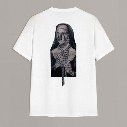 Nun with Letter on the Face Vintage White Print T-shirt