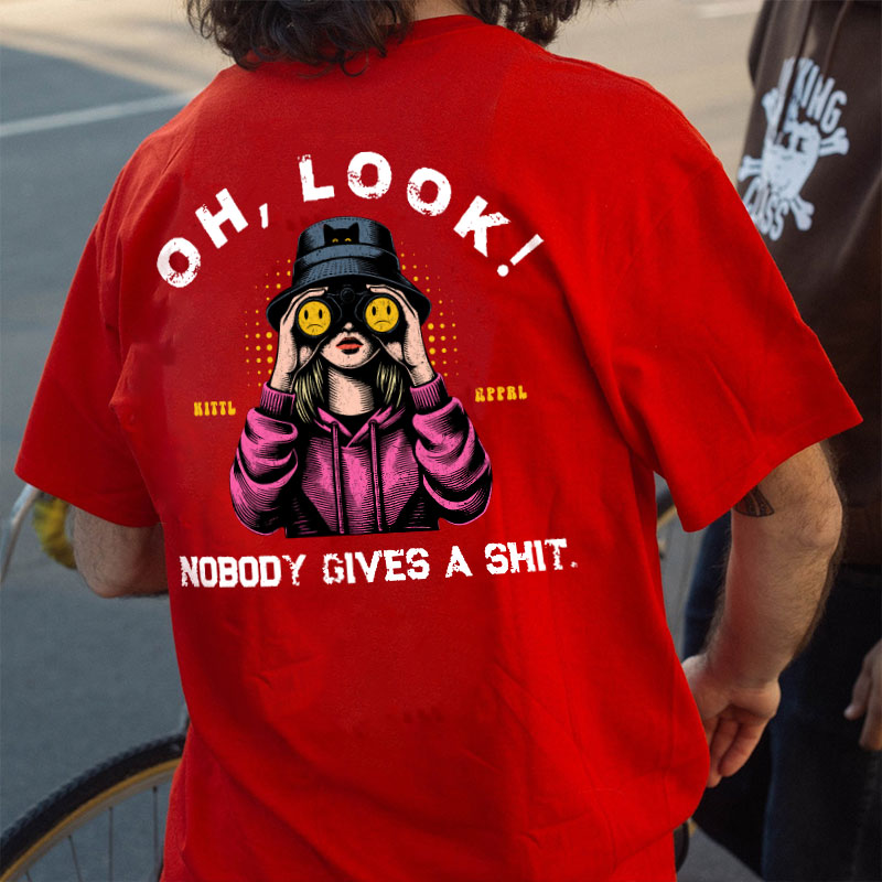 OH LOOK NOBODY GIVES A SHIT Blonde With Telescope Print Men's T-shirt