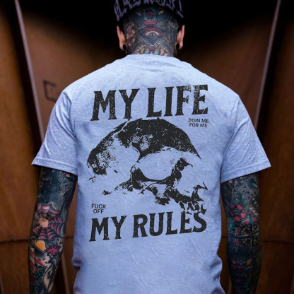 MY LIFE MY RULES Skull Print Men's T-Shirt
