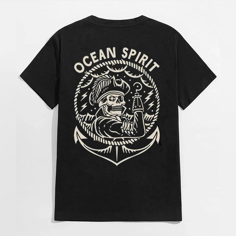OCEAN SPIRIT Captain Sailing Black Print T-shirt