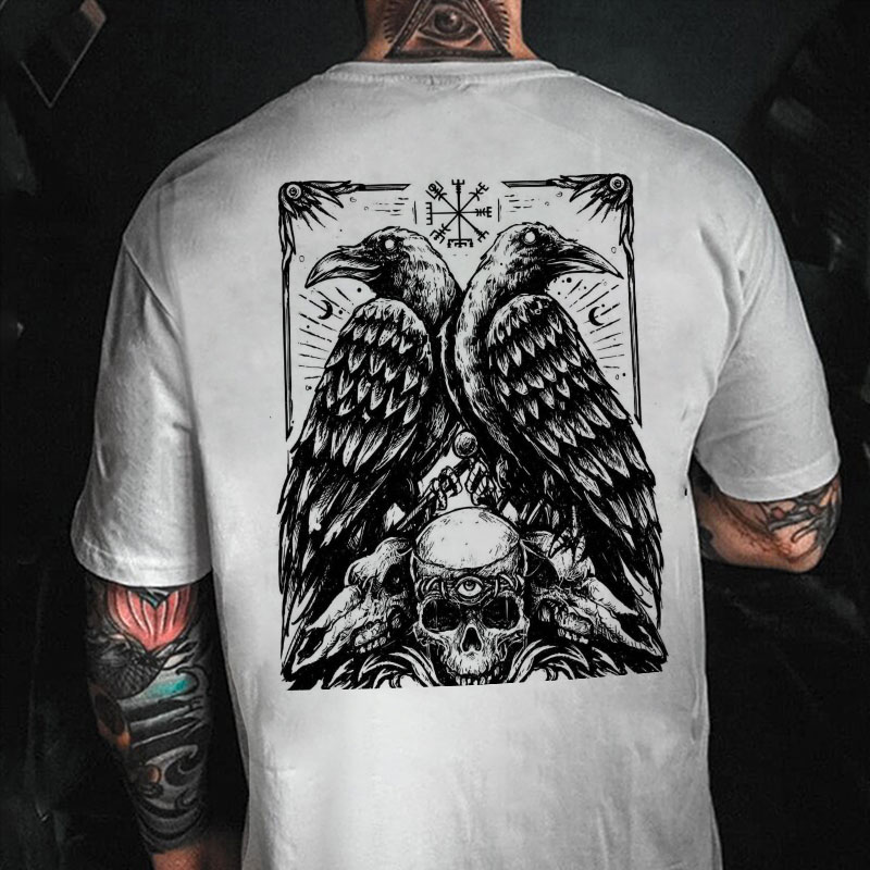 Runes Crow&Skull Print Men's T-Shirt