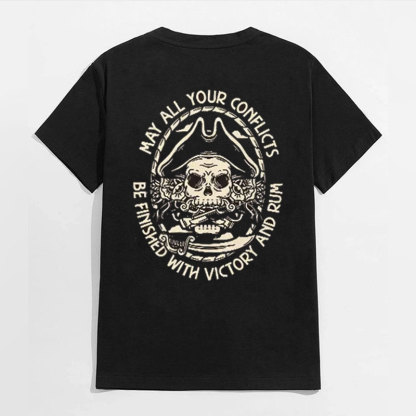 MAY ALL YOUR CONFLICTS Skull Black Print T-shirt