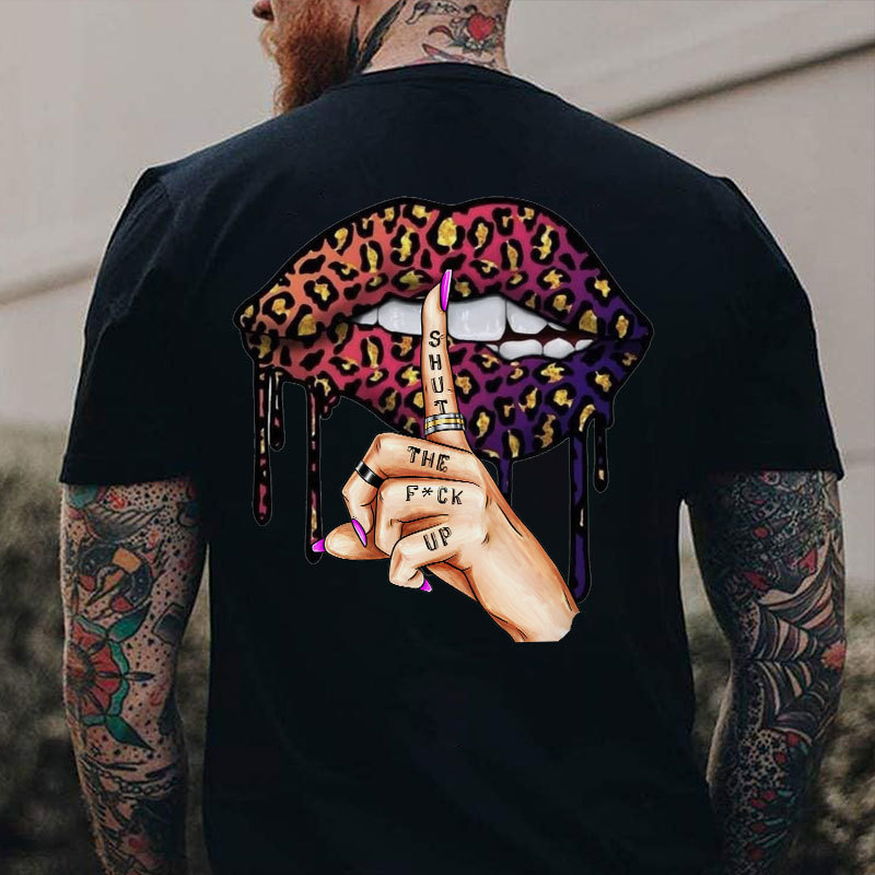 SHUT THE FUCK UP Leopard Lips Print Men's T-Shirt