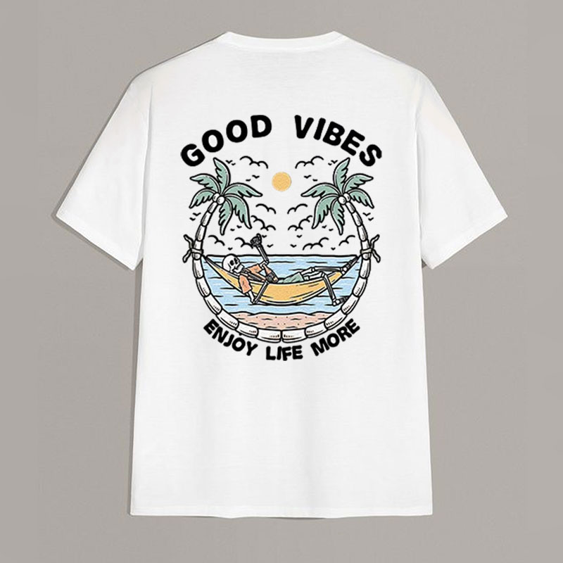 GOOD VIBES ENJOY LIFE MORE Seaside White Print T-shirt