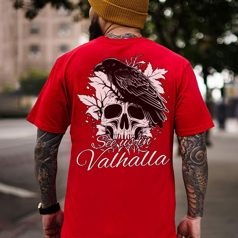 SEE US IN VALHALLA Crow&Skull Print Men's T-Shirt