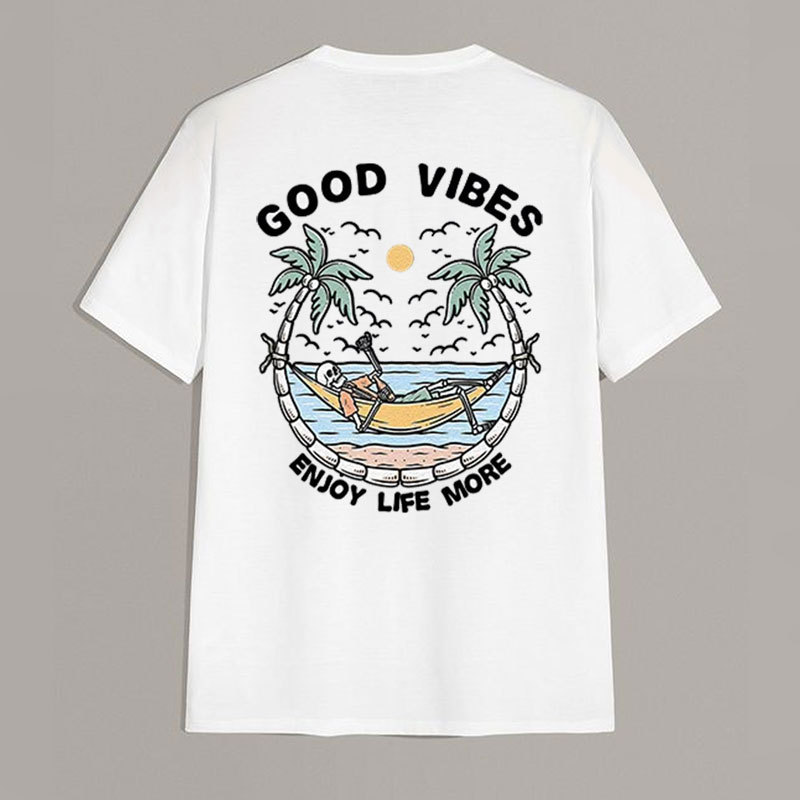 GOOD VIBES ENJOY LIFE MORE Seaside White Print T-shirt