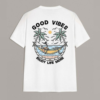 GOOD VIBES ENJOY LIFE MORE Seaside White Print T-shirt