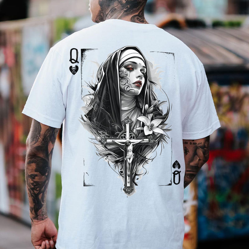 Poker Q Evil Nun Print Men's T-Shirt
