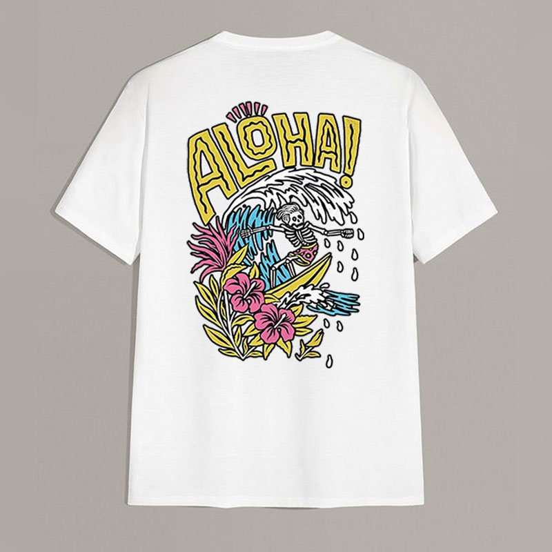 ALOHA Skull and Deep Sea Plants White Print T-shirt