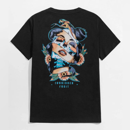 FORBIDDEN FRUIT Beauty and Skull Black Print T-shirt