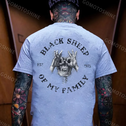 BLACK SHEEP OF MY FAMILY Skull Black Print T-Shirt Image - 5