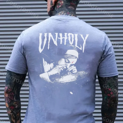 UNHOLY Nun Smoking Dark Style Black Print T-shirt