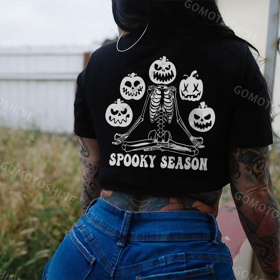 SPOOKY SEASON Jack-o'-lantern Skeleton Print Women's T-shirt