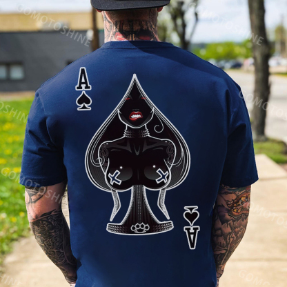 Poker A The Queen of Spades Sexy Nun White Print T-shirt