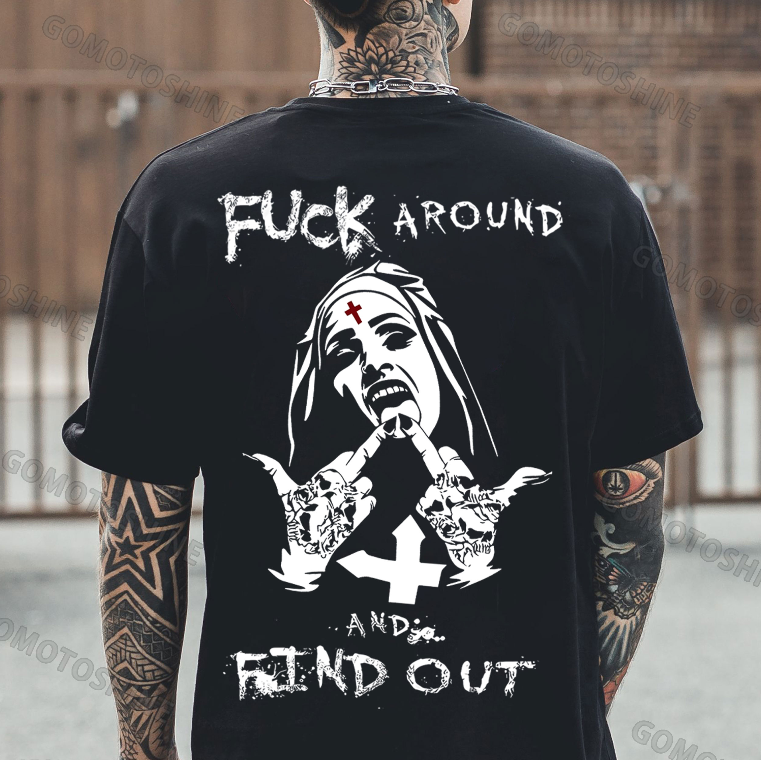 FUCK AROUND AND FIND OUT Defiant Nun Print Men's T-Shirt