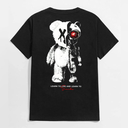 LEARN TO LIVE AND LEARN TO SMILE Black Print T-shirt