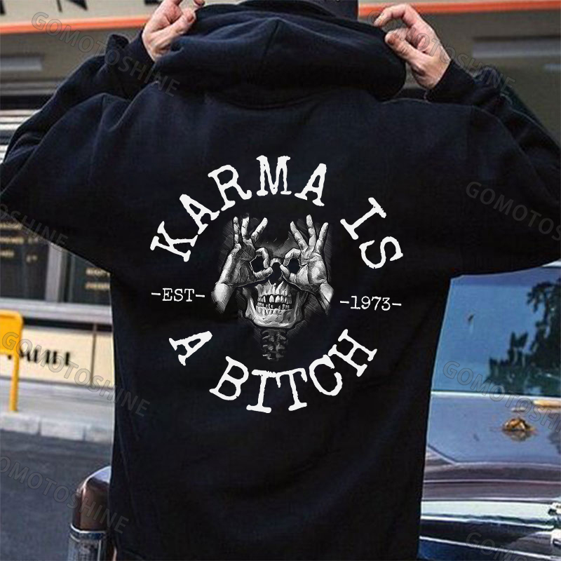 KARMA IS A BITCH Skull With OK Print Men's Hoodie