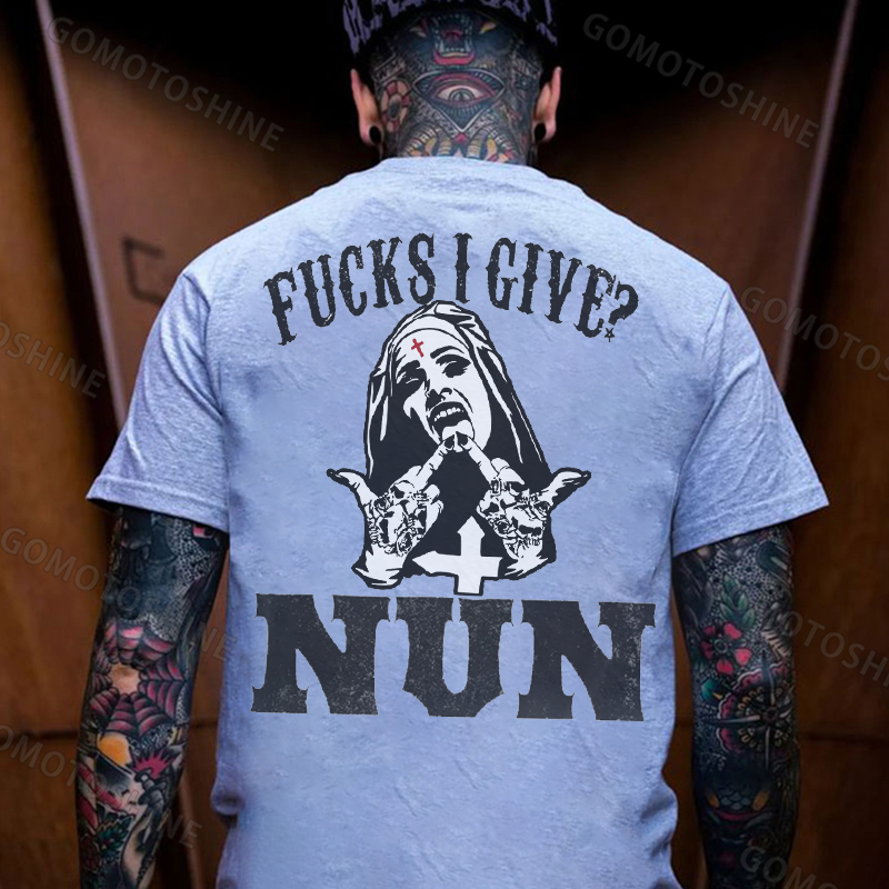 FUCKS I GIVE Uninhibited Nun Graphic Black Print T-shirt