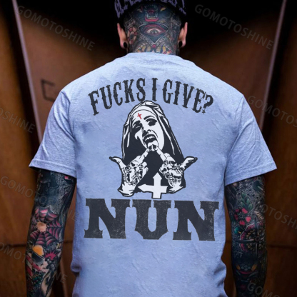 FUCKS I GIVE Uninhibited Nun Graphic Black Print T-shirt
