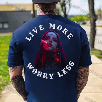 LIVE MORE WORRY LESS Smoking Nun Print Men's T-Shirt