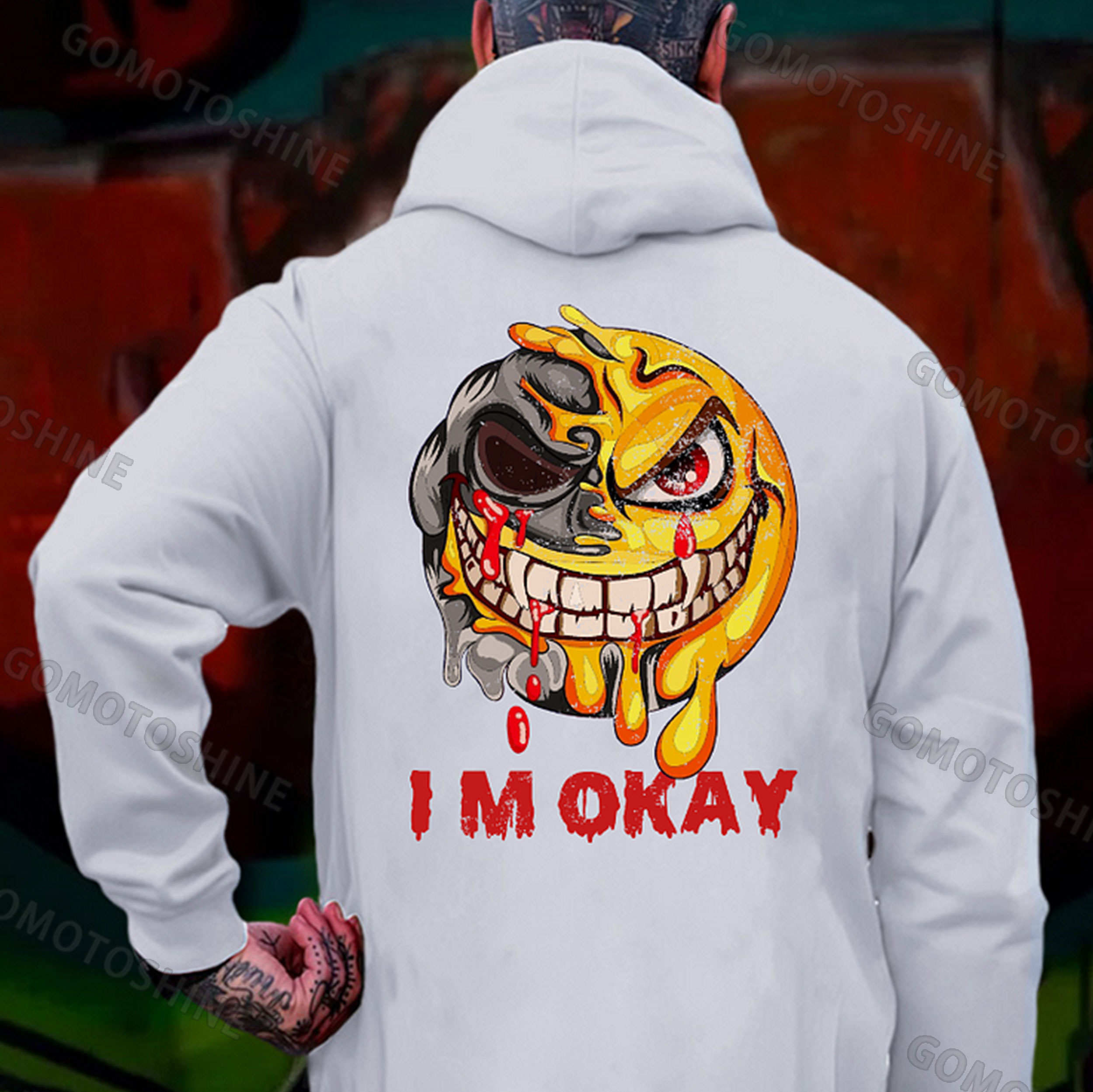 I'M OK Melting Skull Emoji Print Men's Hoodie