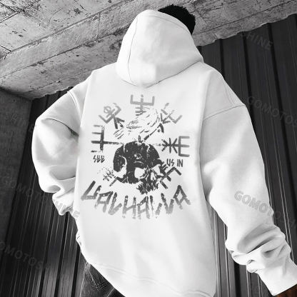 SEE US IN VALHALLA Skull Black Print Hoodie