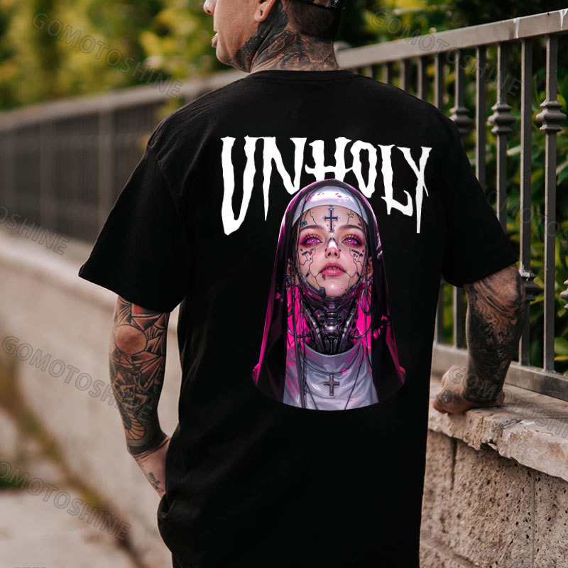 UNHOLY Cyber Nun Print Men's TShirt gomotoshine