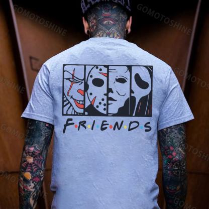 FRIENDS Clown and Grim Reaper Horrifying Casual White Print T-shirt