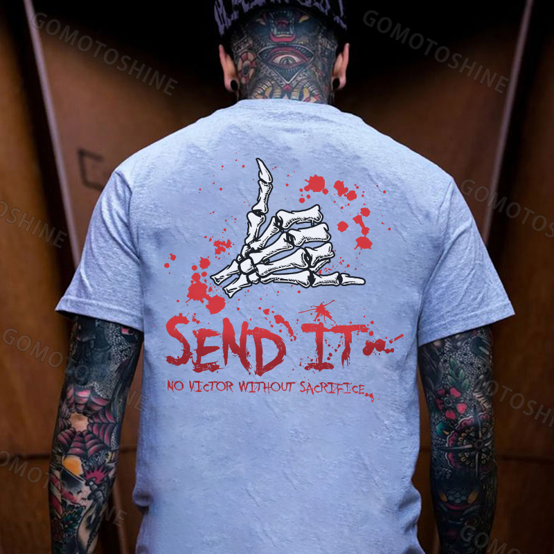 SEND IT NO VICTOR WITHOUT SACRIFICE Bone Hand Print Men's T-Shirt