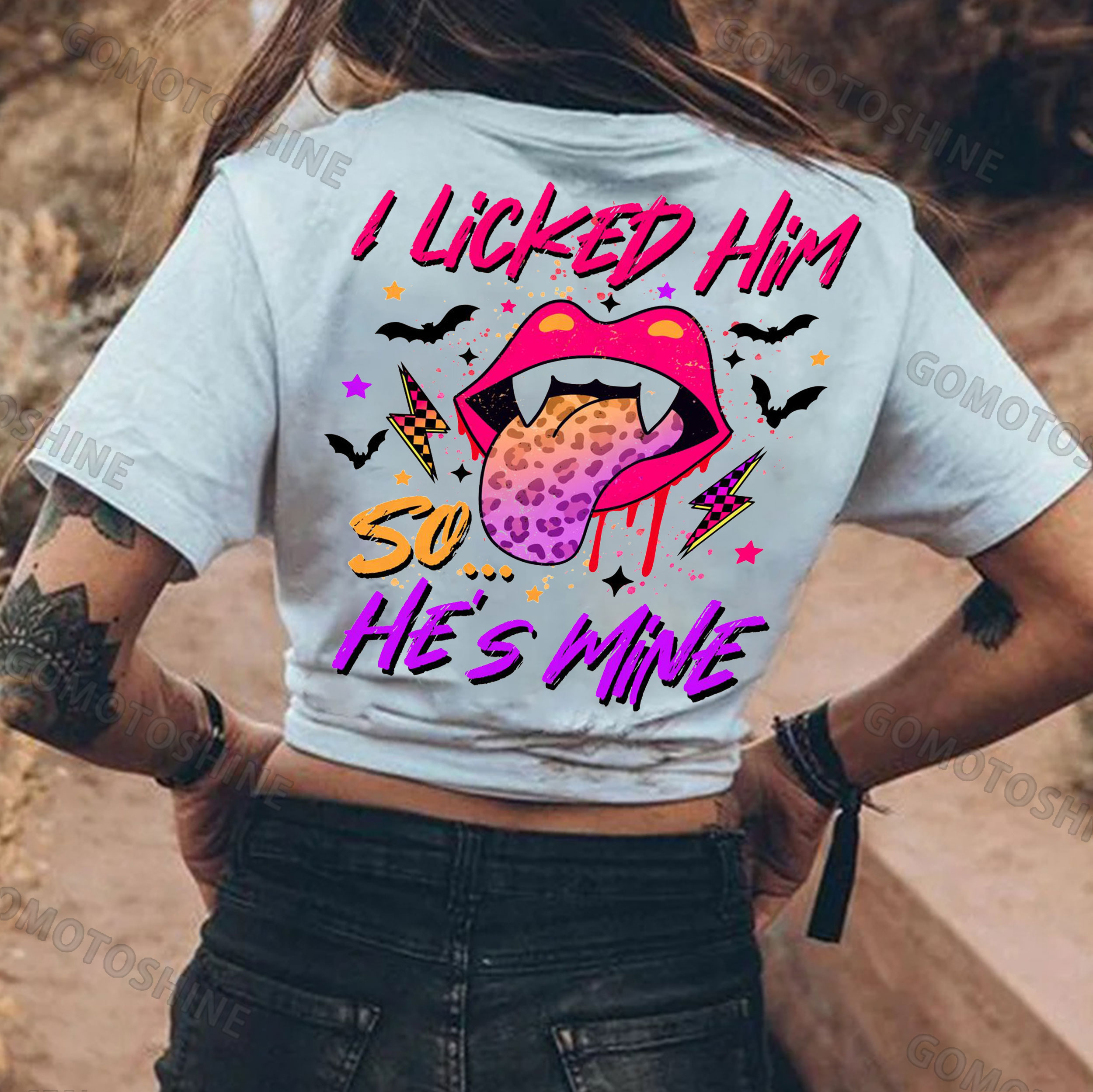 I LICKED HIM SO HE'S MINE Vampire Red Lips Print Women's T-shirt