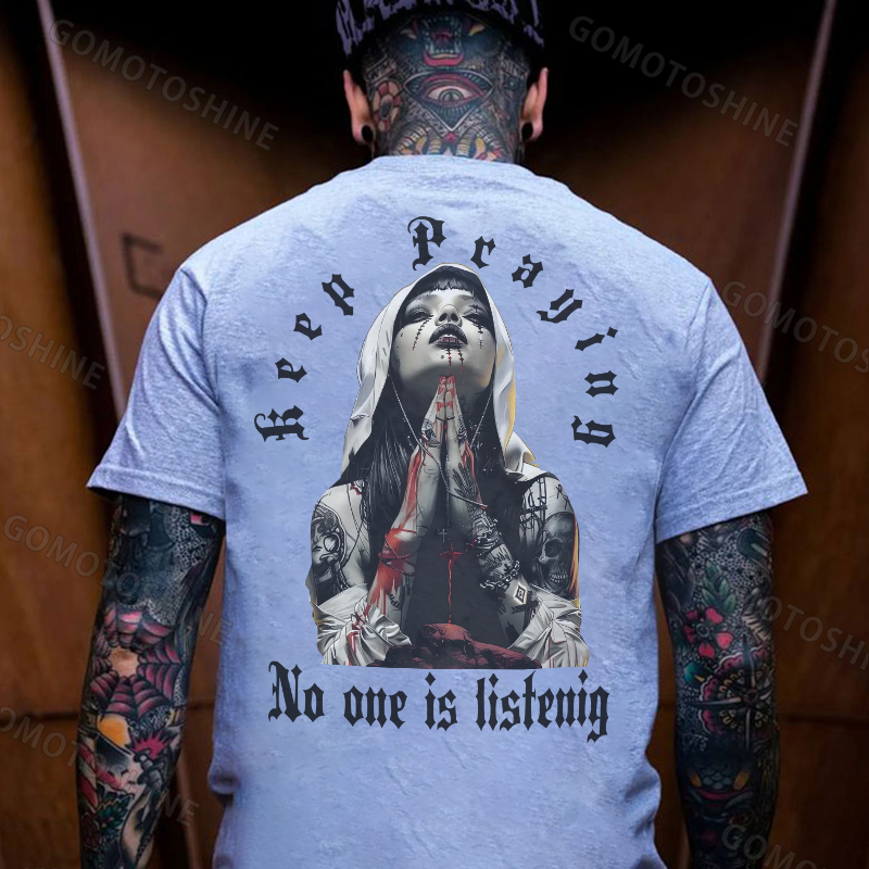 KEEP PRAYING NO ONE LISTENING Bleeding Nun Print Men's T-Shirt