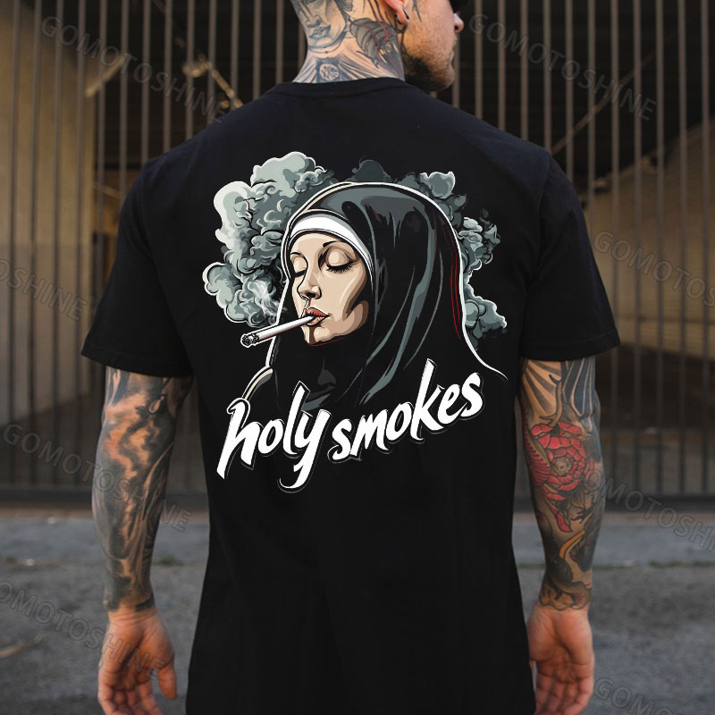 HOLY SMOKES Smoking Nun Print Men's T-Shirt