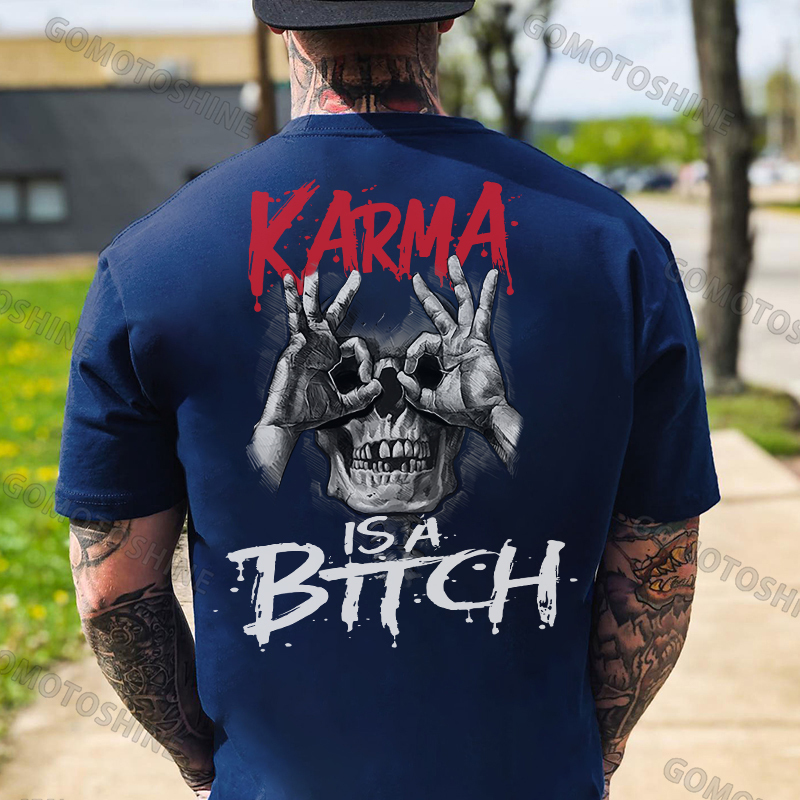 KARMA IS A BITCH Skull With OK Print Men's T-Shirt