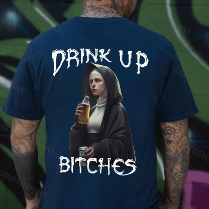 DRINK UP BITCHES Beer&Nun Print Men's T-Shirt