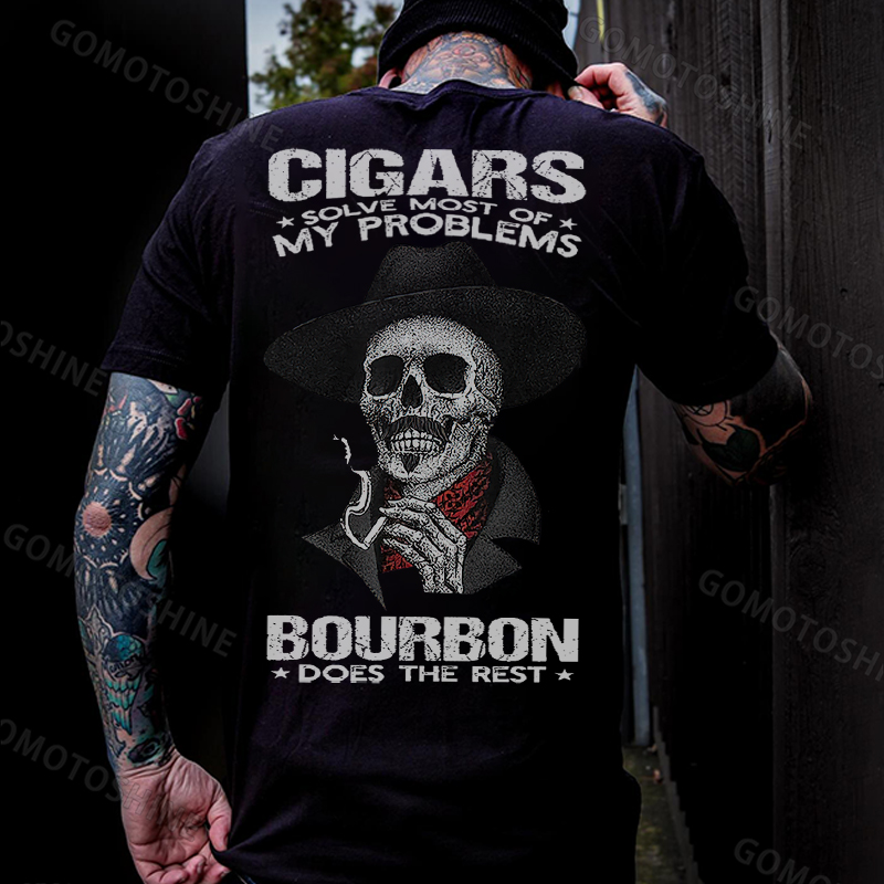 CIGARS SOLVE MOST OF MY PROBLEMS Smoking Skeleton Print Men's T-Shirt