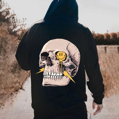 Hopeless Skull with Emoji Black Print Hoodie