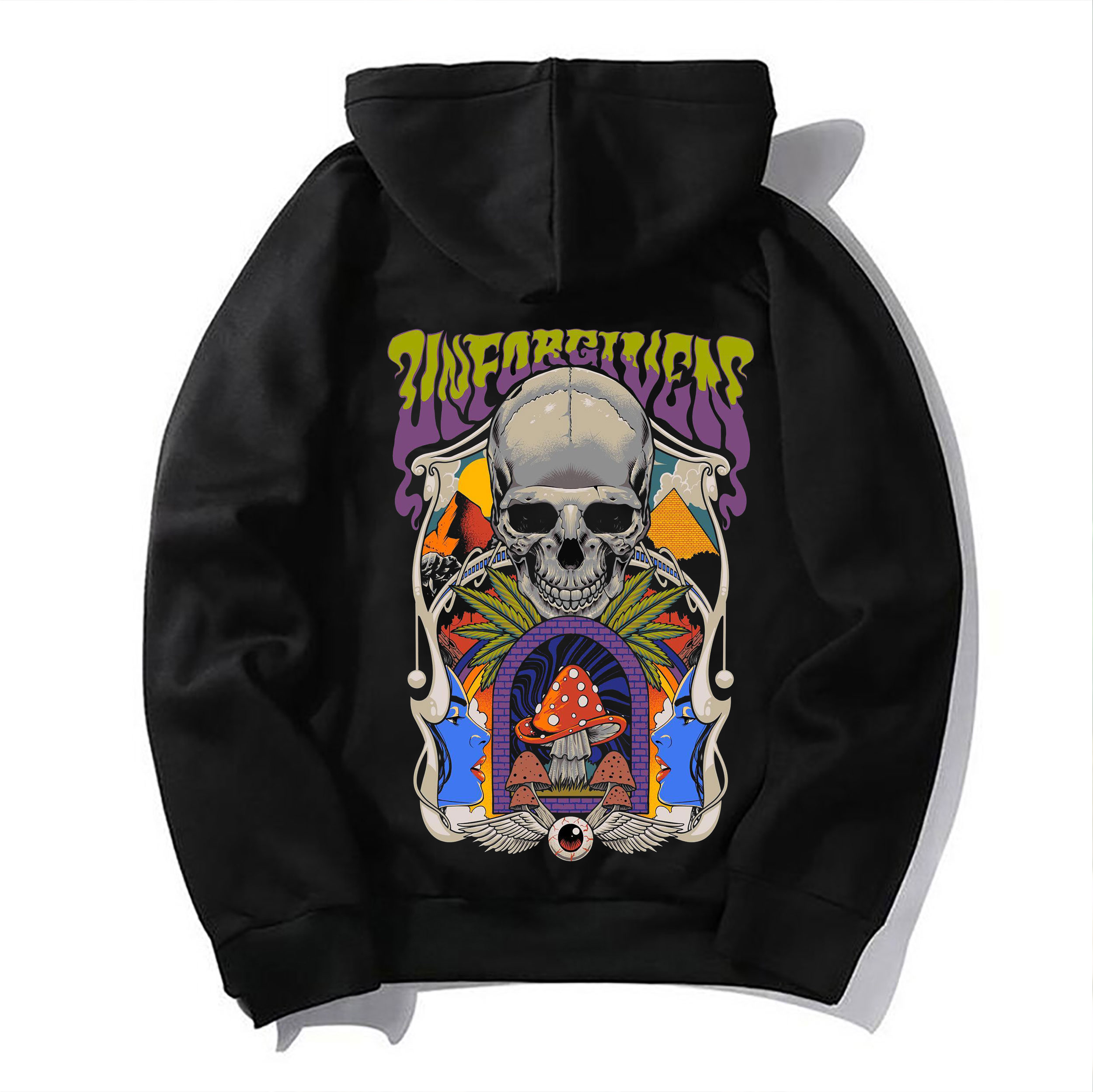 UNFORGIVENS Skull with Mushroom Castle Black Print Hoodie