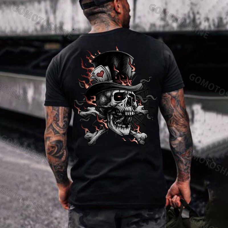 Poker Magician Skull Print Men's T-Shirt