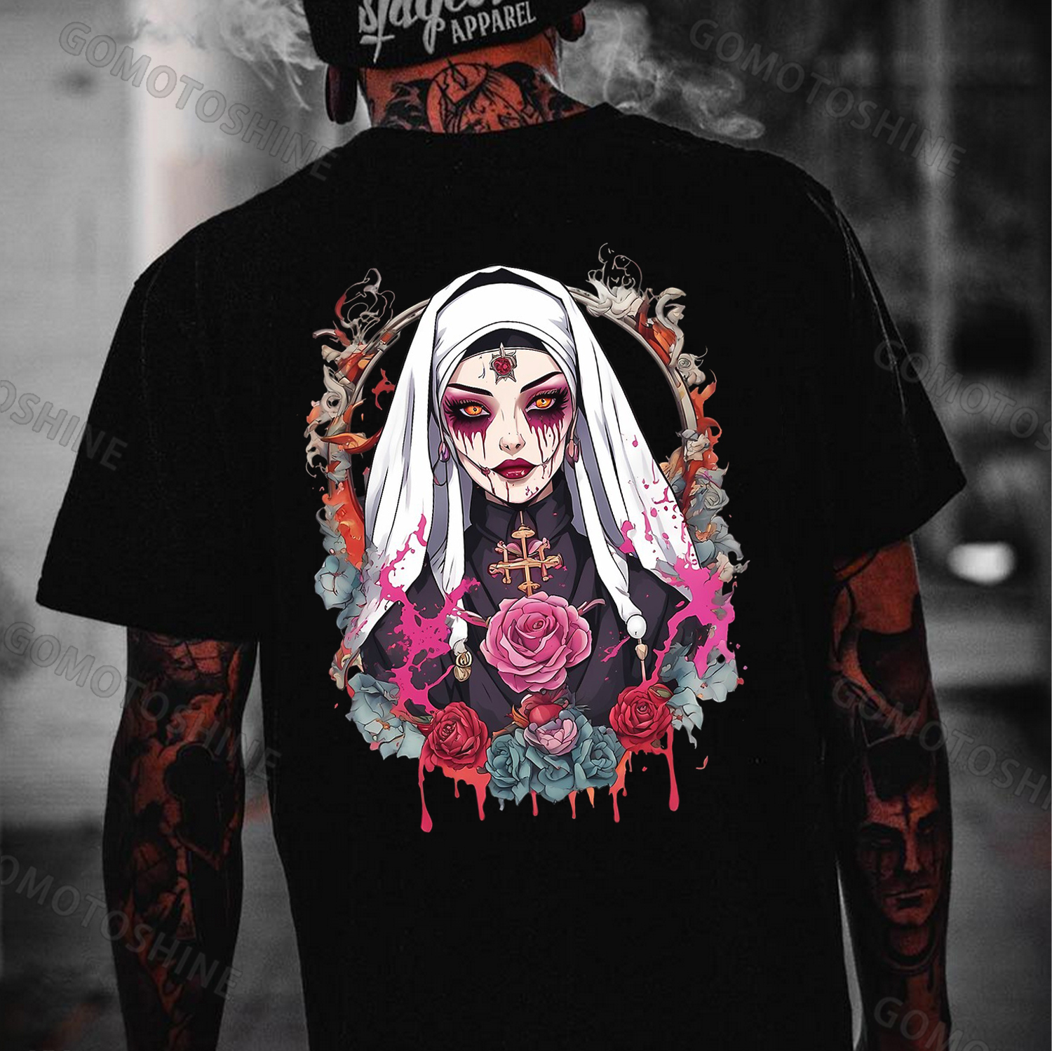 Bleeding Nun&Flowers Print Men's T-Shirt