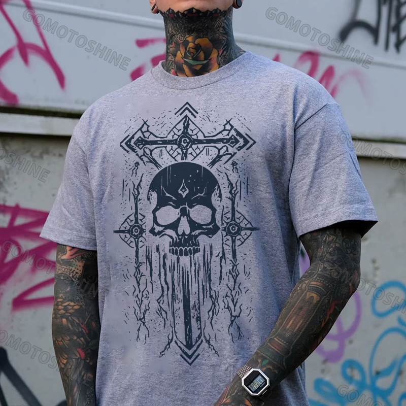 Crucifix&Skull Print Men's T-Shirt