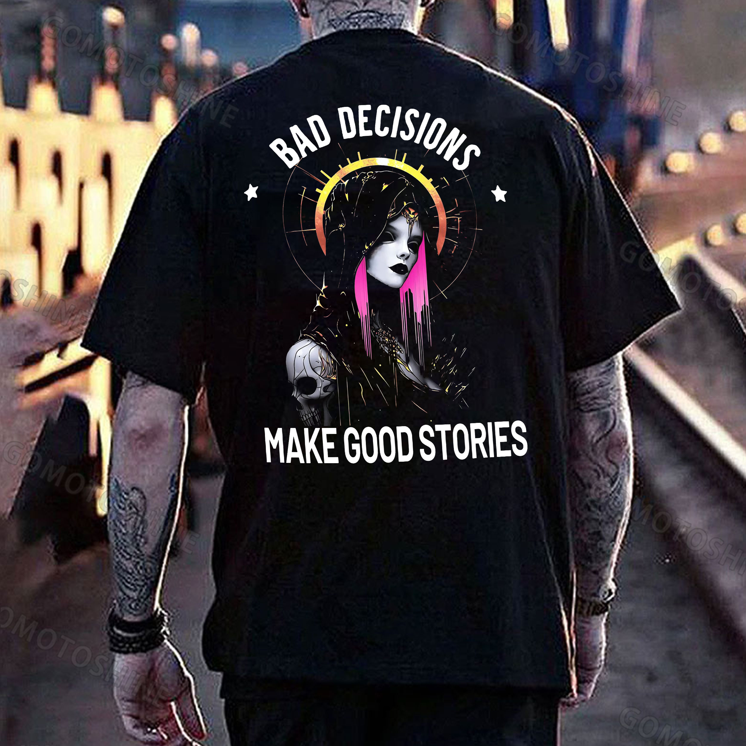 BAD DECISIONS GOOD STORIES Cyber Nun Print Men's T-Shirt