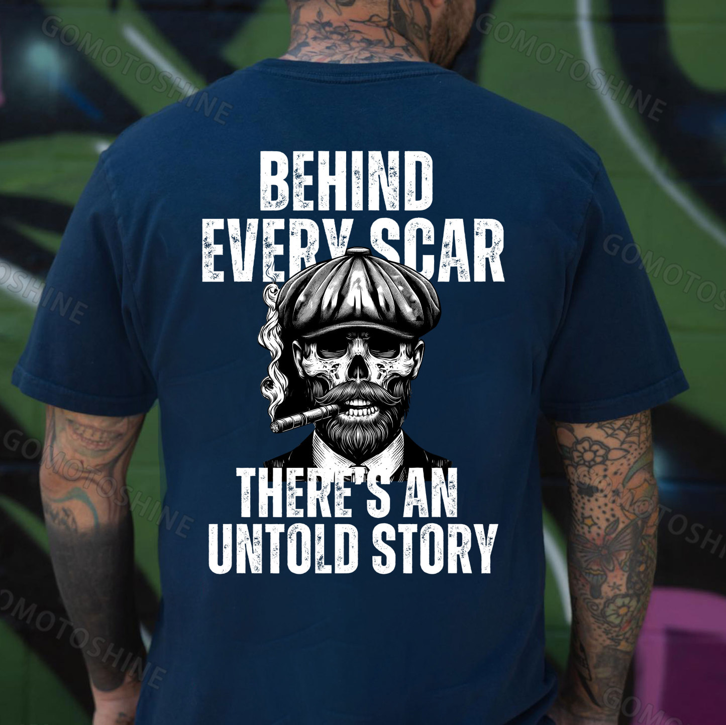BEHIND EVERY SCAR THERE'S AN UNTOLD STORY Gangster Skeleton Print Men's T-Shirt