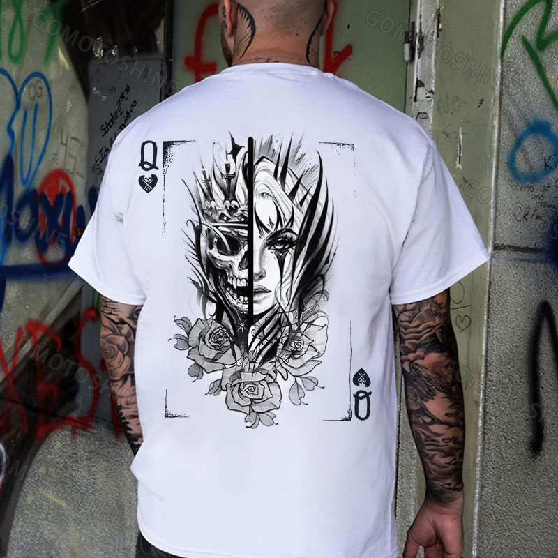 POKER JOKER Queen&Skull Print Men's T-Shirt