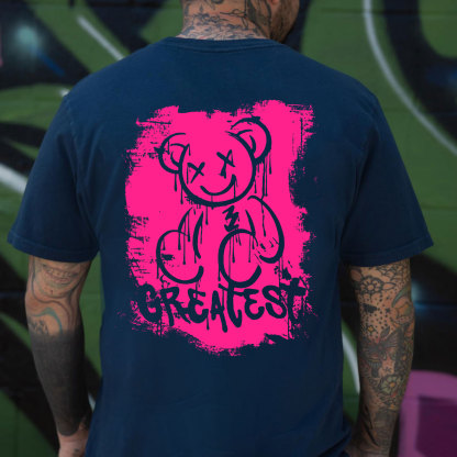 GREATEST Teddy Bear Pink Pattern Black Print T-shirt