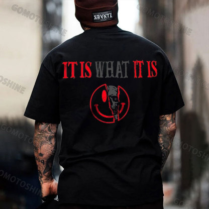 IT IS WHAT IT IS Broken Emoji Skull Print Men's T-Shirt Image - 1