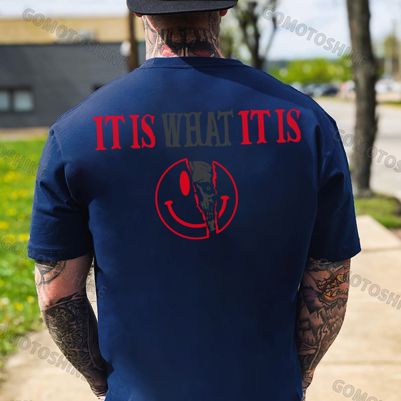 IT IS WHAT IT IS Broken Emoji Skull Print Men's T-Shirt