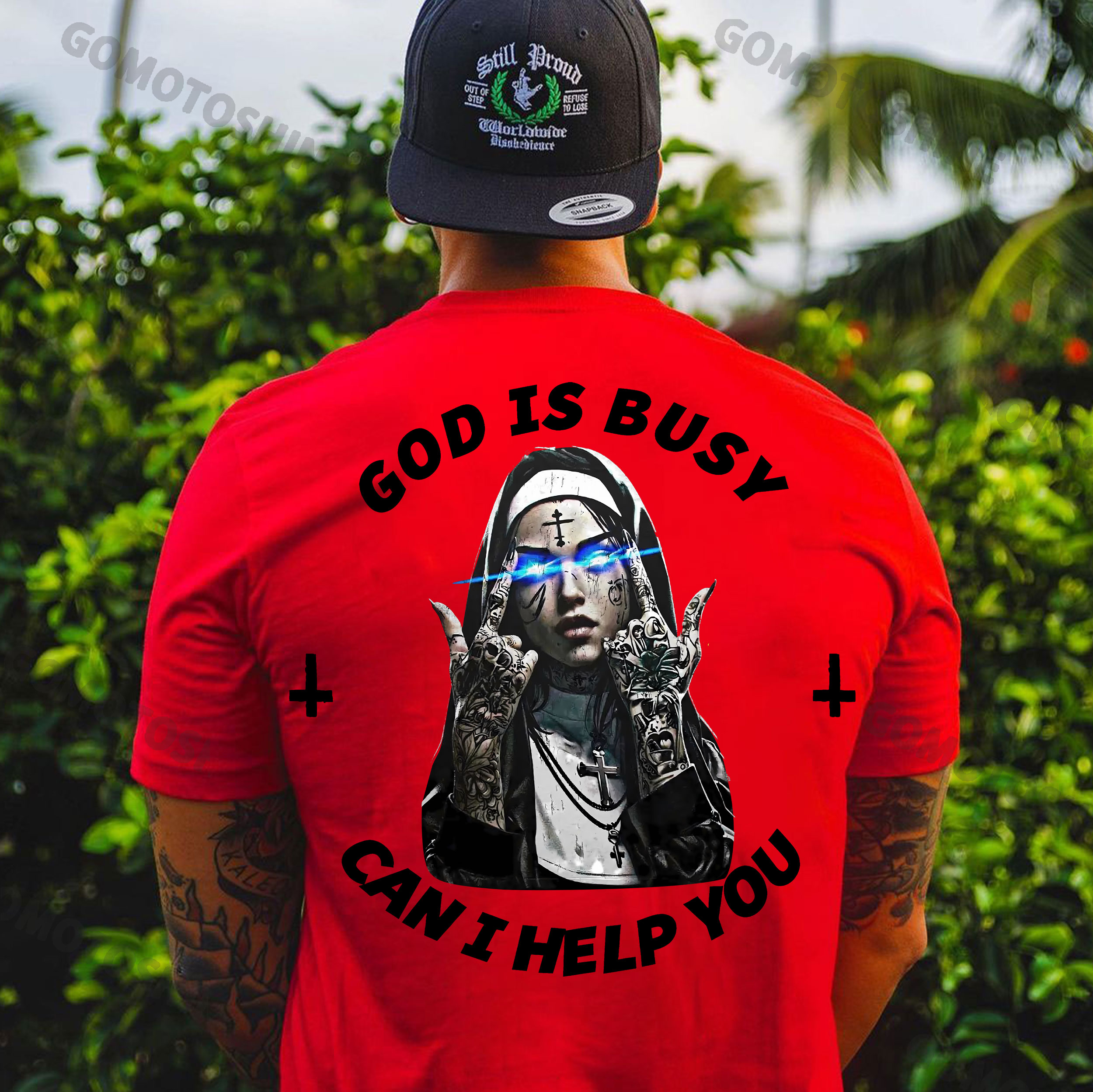 GOD IS BUSY CAN I HELP YOU Defiant Nun Print Men's T-Shirt