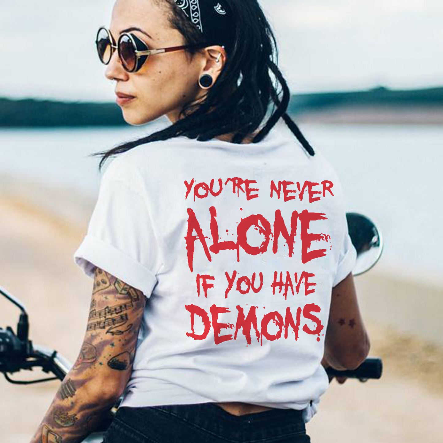 YOU'RE NEVER ALONE IF YOU HAVE DEMONS Print Women's T-shirt